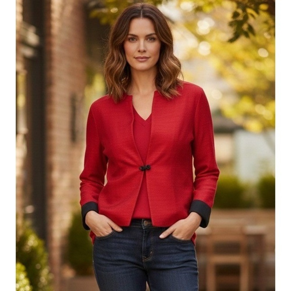 Bleu Bayou Silk Blazer Jacket Women's M Red Casual Wear Luxury Office‎ Career